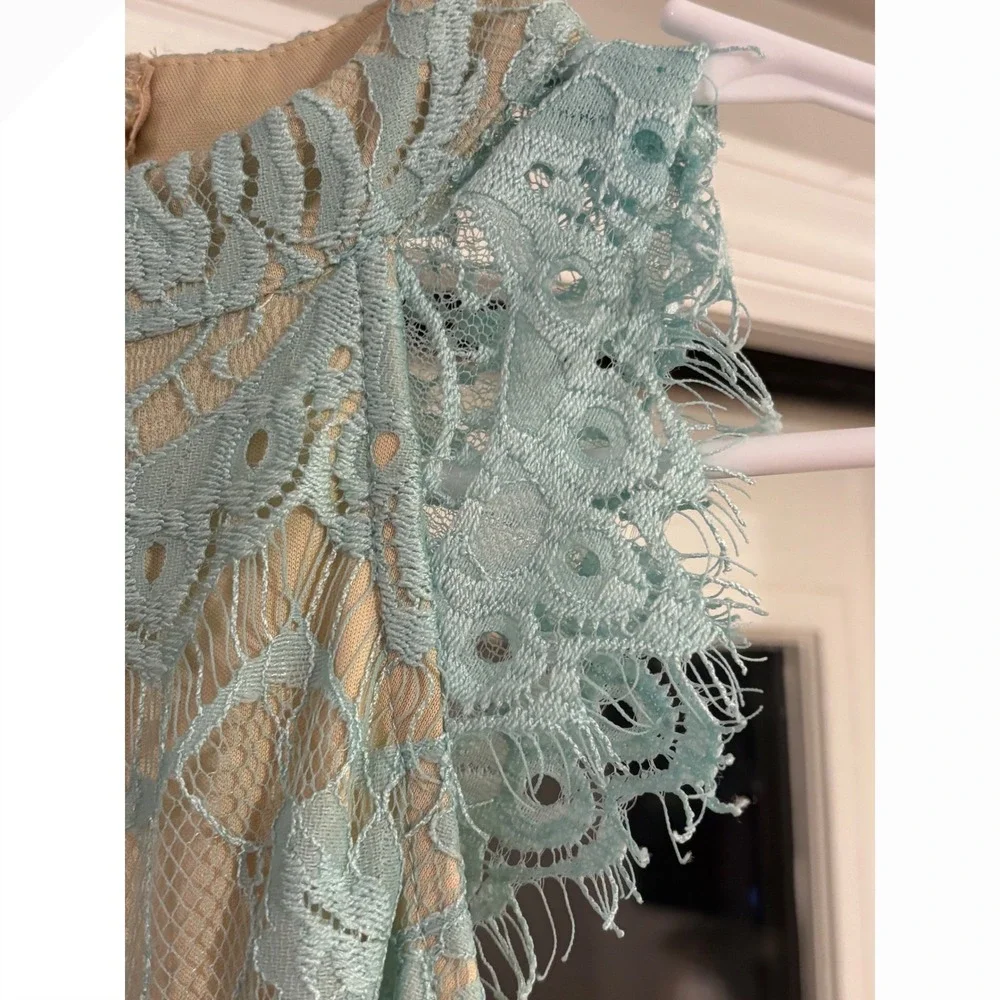 Southern Fried Chics Light Blue Lace‎ Halter Midi Dress Eyelash Trim Size Medium